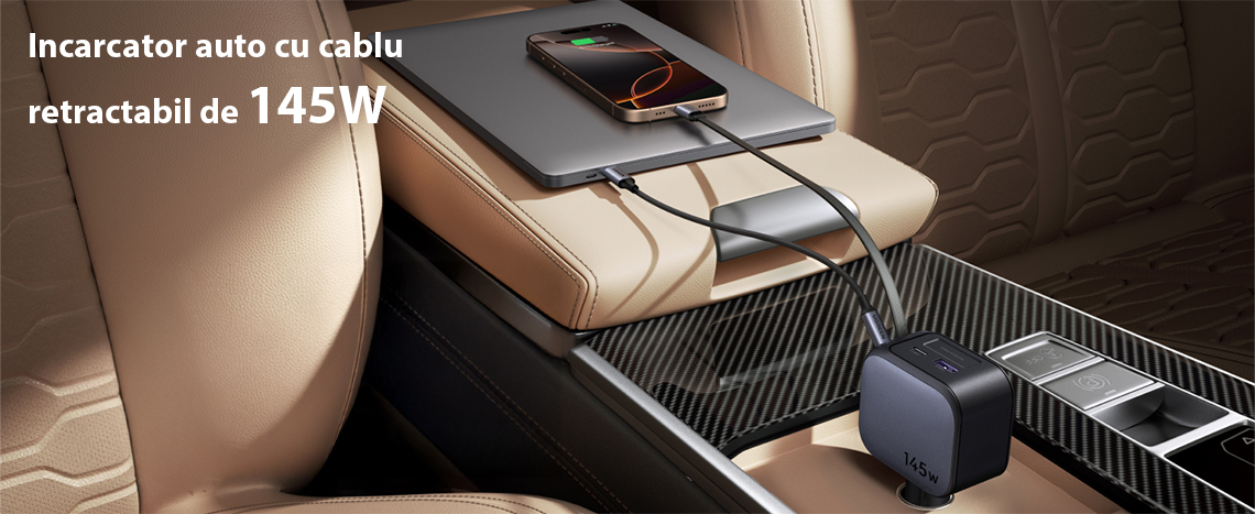 Incarcator auto rapid cu cablu retractabil UGREEN 145W Fast Car Charger EC604