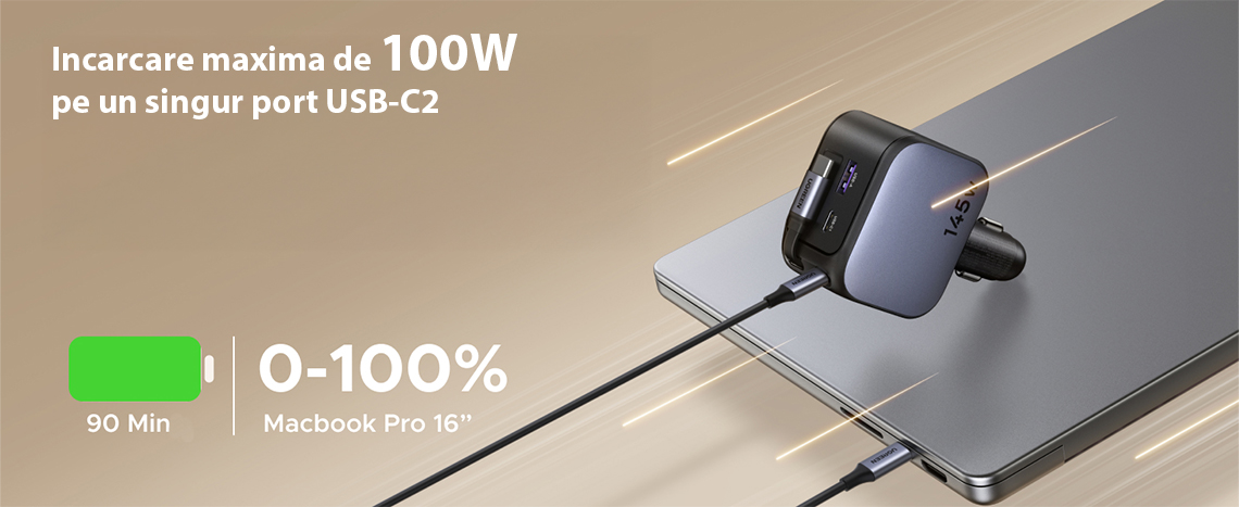 Incarcator auto UGREEN 145W Fast Car Charger EC604