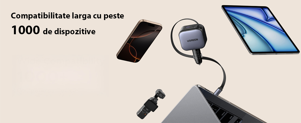 Incarcator auto rapid cu cablu retractabil UGREEN 145W Fast Car Charger EC604