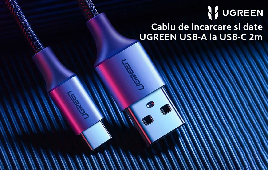 Cablu UGREEN USB-A la USB-C, 3A, 2m – Incarcare rapida si transfer de date stabil