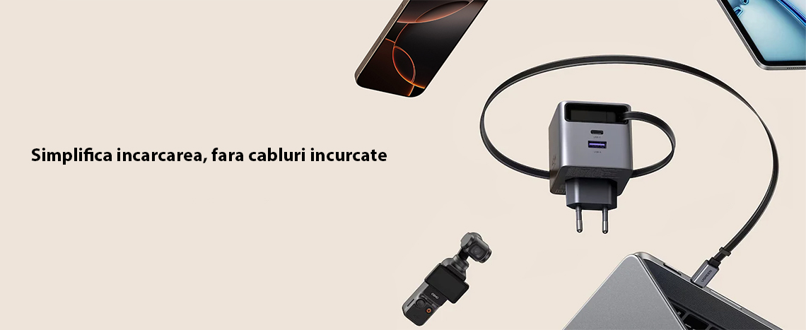 Incarcator rapid cu cablu retractabil UGREEN 45W GaN Fast Charger X614