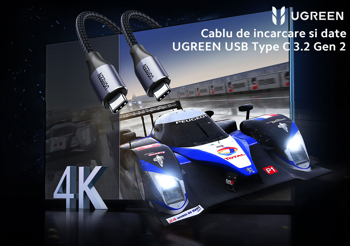 UGREEN USB 3.2 Gen 2 Cable  este un cablu de inalta performanta, ideal pentru transfer rapid de date, incarcare eficienta si conectare la dispozitive video.