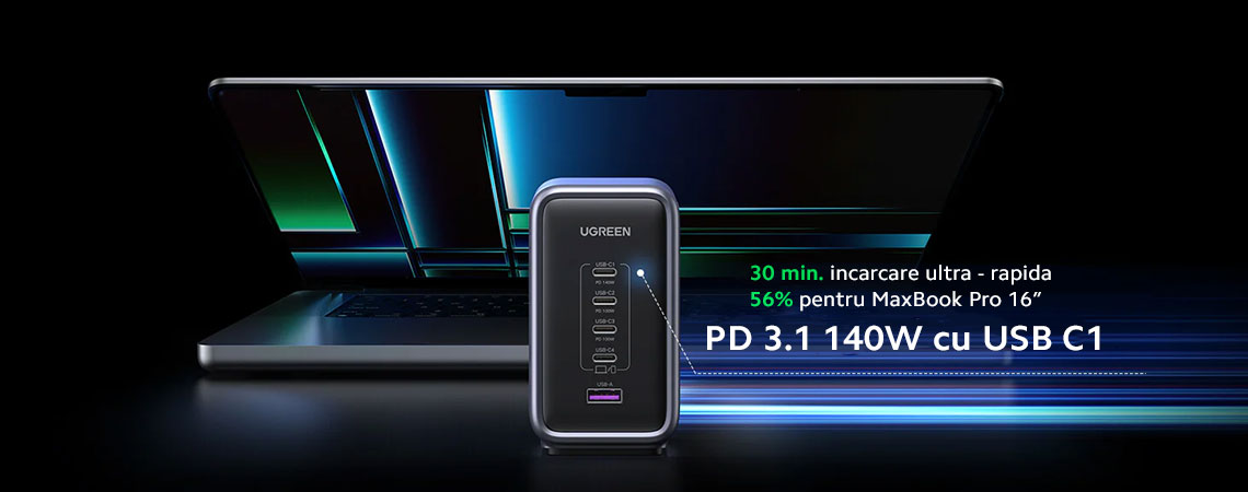 Incarcator rapid UGREEN Nexode 300W 5-Port PD GaN Fast Charger EU