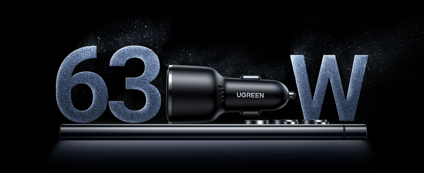 Incarcator auto UGREEN 63W 2-Port Fast Car Charger – alimentare rapida pentru toate gadgeturile tale, chiar si in drum spre mare