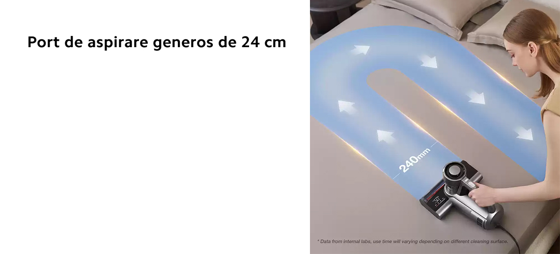 Port de aspirare generos de 24 cm  Portul de aspirare generos de 24 cm iti permite sa obtii rezultate impecabile in 3* minute sau mai putin